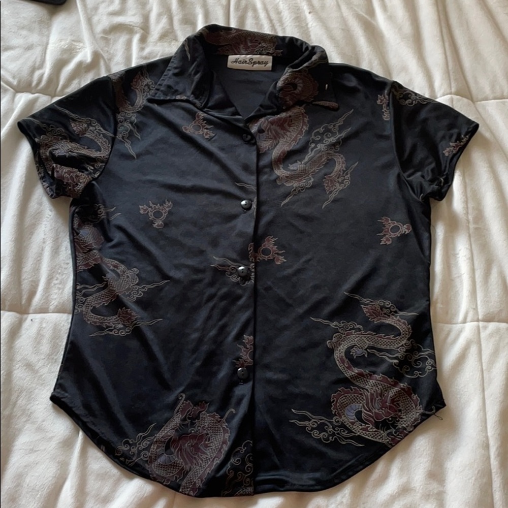 black button up, with dragon detail